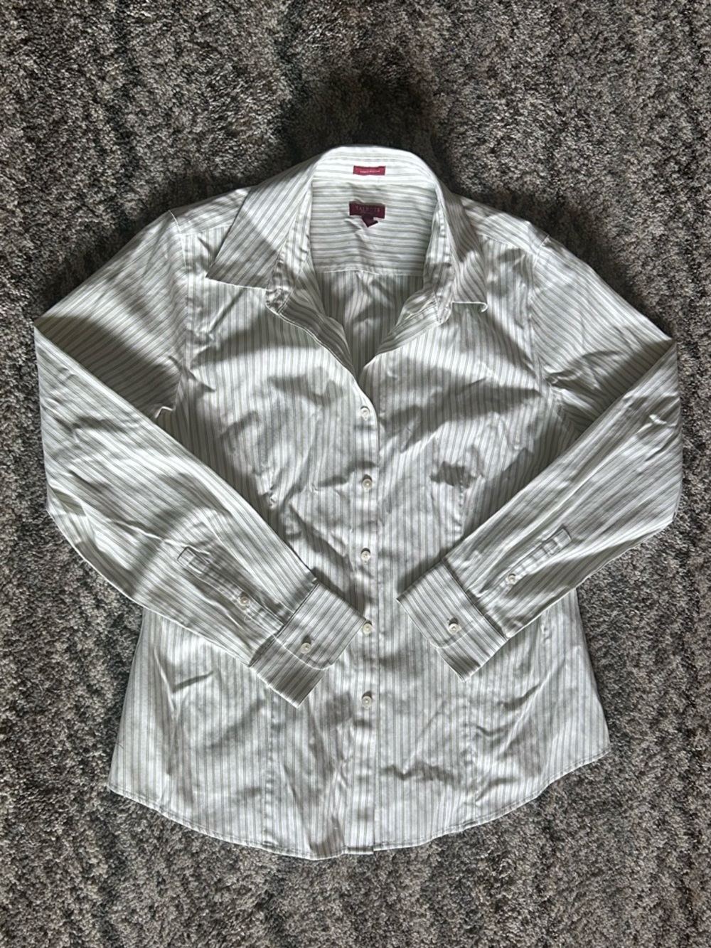 Talbots Button Up Shirt with Green Pinstripes Women’s size 12 lightweight summer